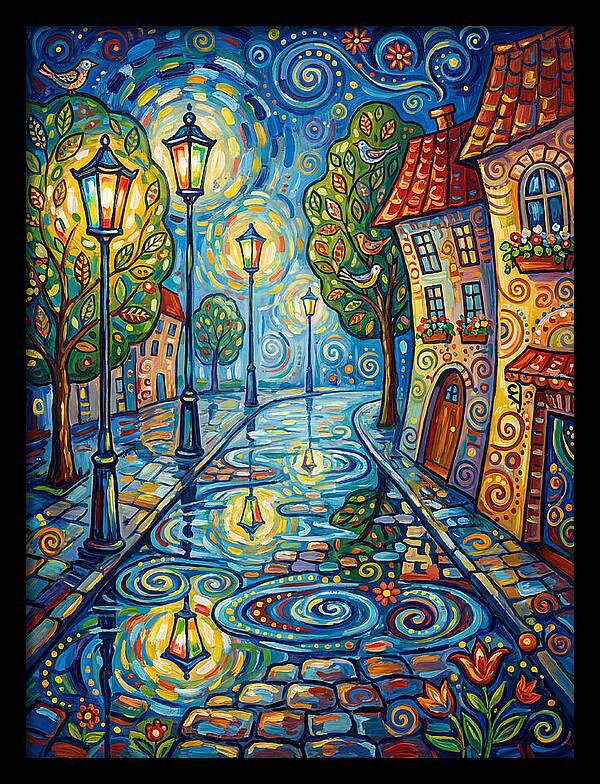 Colorful Nighttime Street Scene