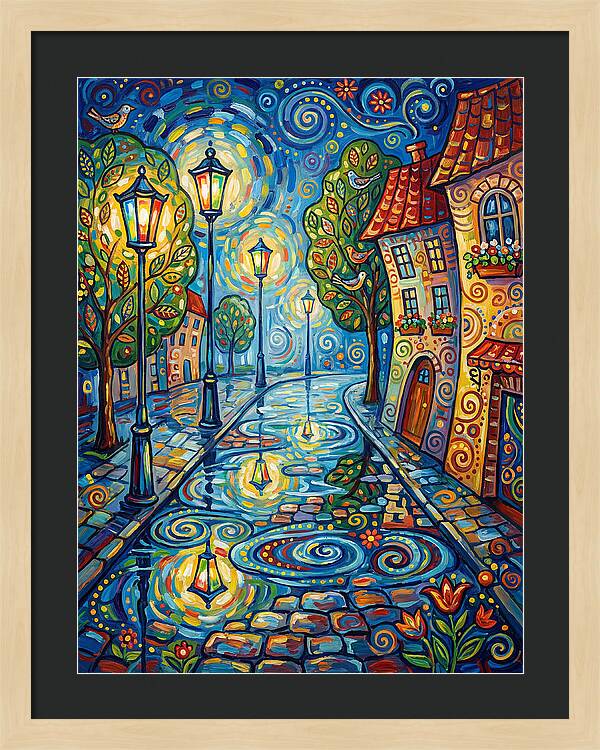 Colorful Nighttime Street Scene