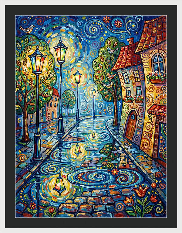 Colorful Nighttime Street Scene