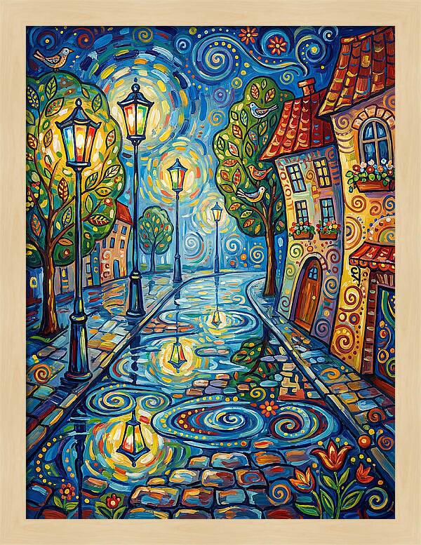 Colorful Nighttime Street Scene