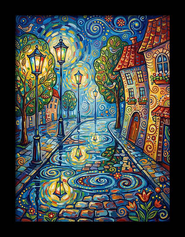 Colorful Nighttime Street Scene