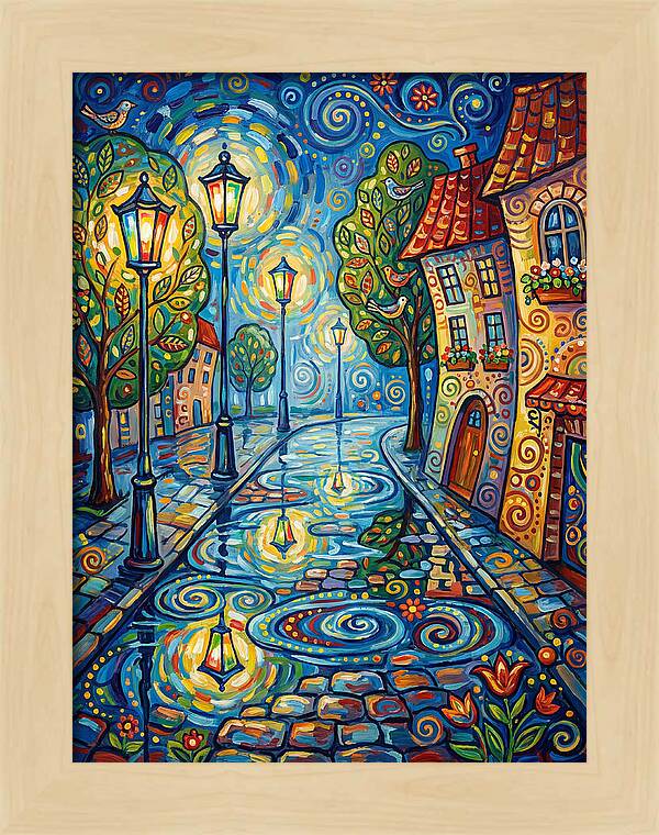 Colorful Nighttime Street Scene