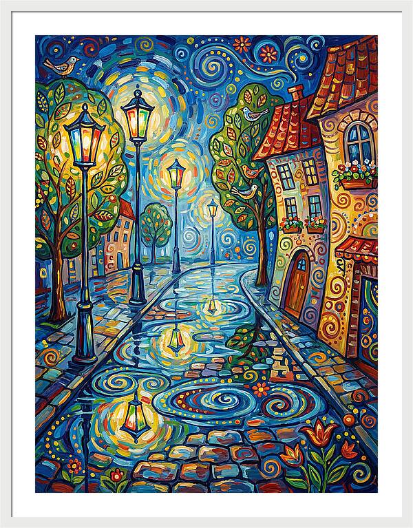 Colorful Nighttime Street Scene