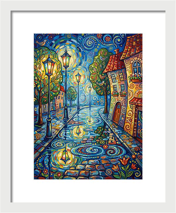 Colorful Nighttime Street Scene