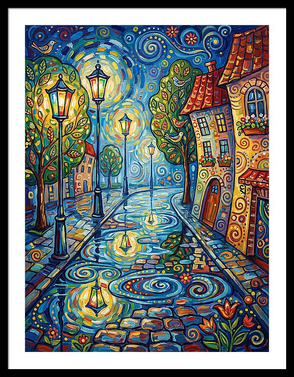 Colorful Nighttime Street Scene