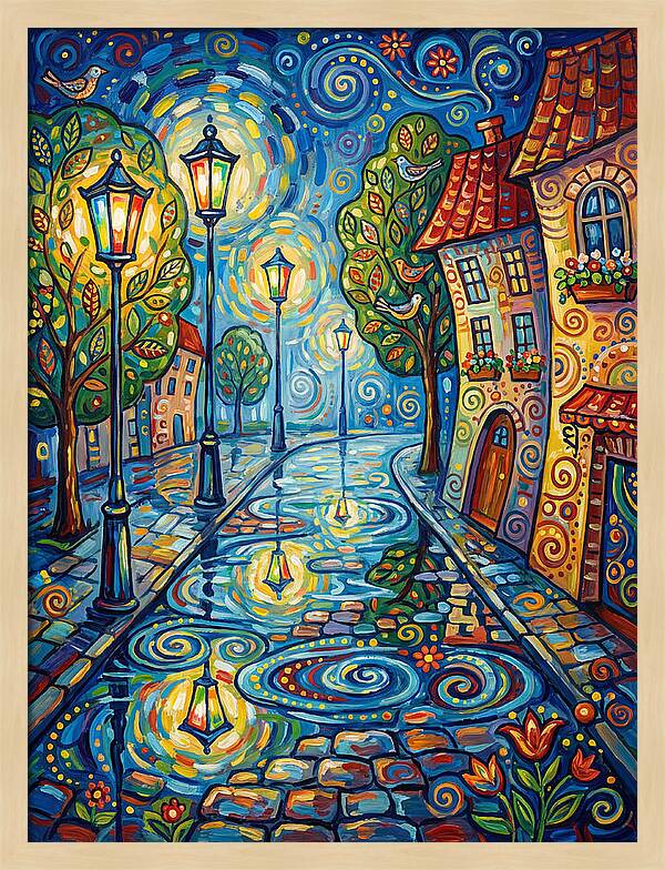 Colorful Nighttime Street Scene