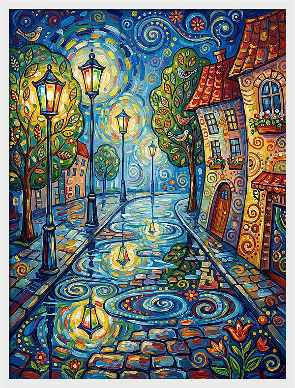Colorful Nighttime Street Scene