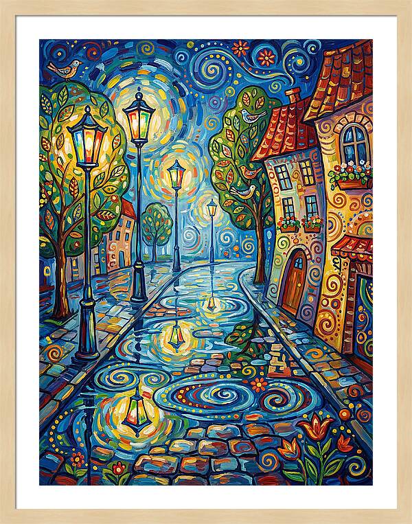 Colorful Nighttime Street Scene