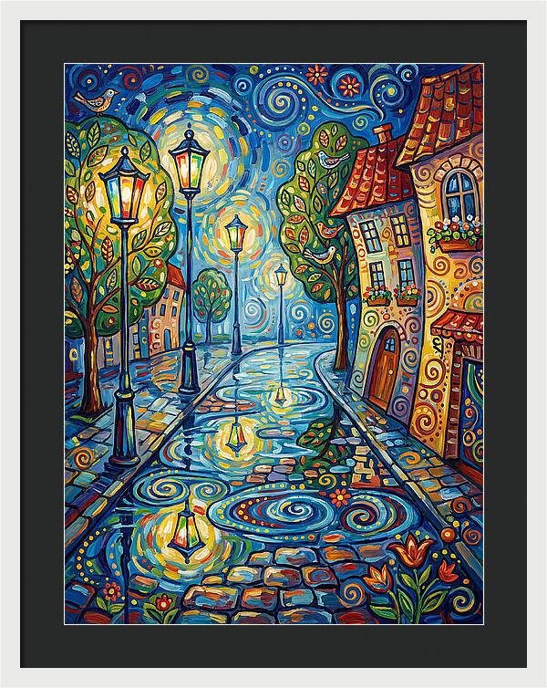 Colorful Nighttime Street Scene