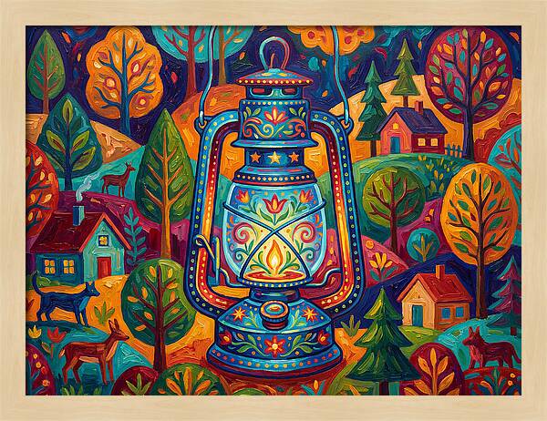 Colorful Oil Lantern In A Folk Landscape