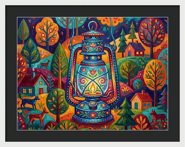 Colorful Oil Lantern In A Folk Landscape