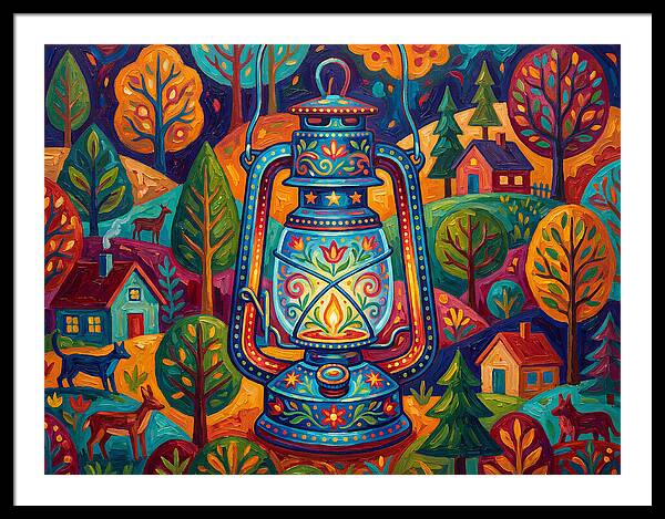 Colorful Oil Lantern In A Folk Landscape