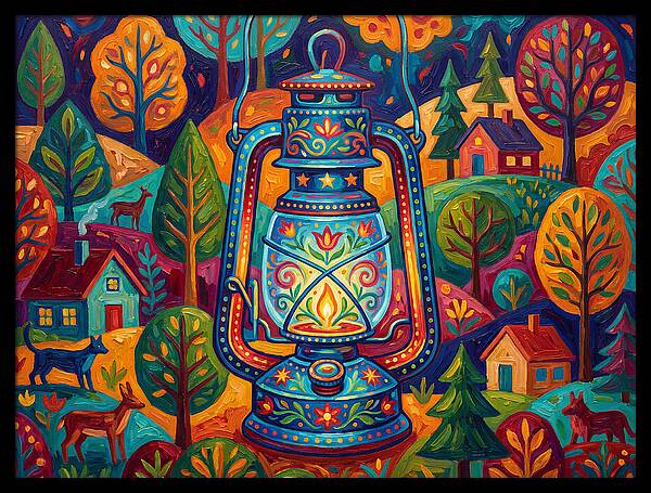 Colorful Oil Lantern In A Folk Landscape