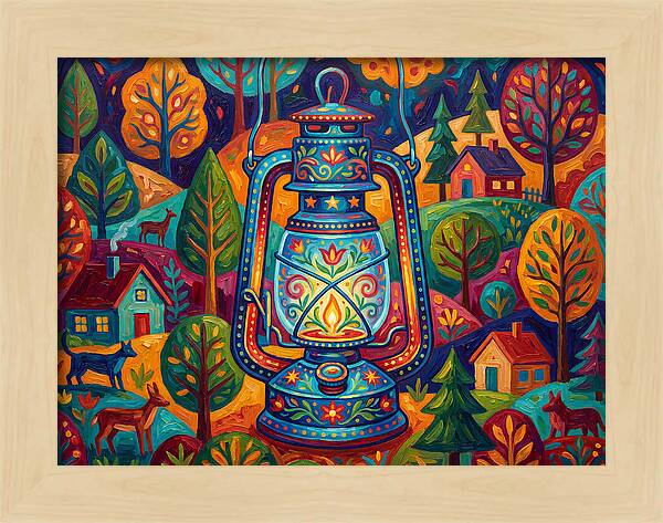 Colorful Oil Lantern In A Folk Landscape