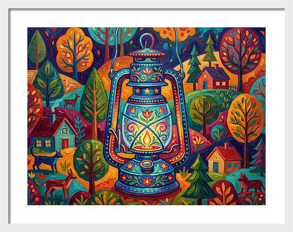 Colorful Oil Lantern In A Folk Landscape