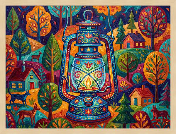 Colorful Oil Lantern In A Folk Landscape