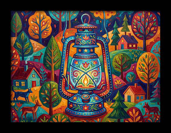 Colorful Oil Lantern In A Folk Landscape