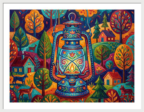 Colorful Oil Lantern In A Folk Landscape