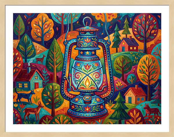 Colorful Oil Lantern In A Folk Landscape