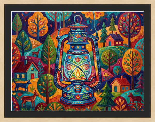 Colorful Oil Lantern In A Folk Landscape