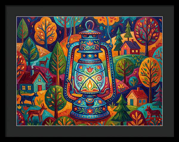 Colorful Oil Lantern In A Folk Landscape