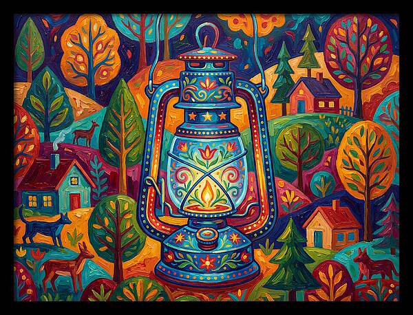 Colorful Oil Lantern In A Folk Landscape