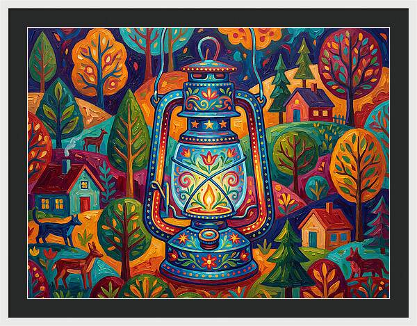 Colorful Oil Lantern In A Folk Landscape