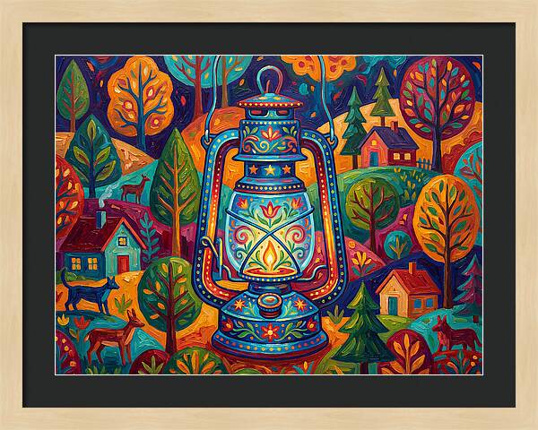 Colorful Oil Lantern In A Folk Landscape