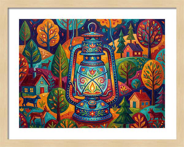 Colorful Oil Lantern In A Folk Landscape