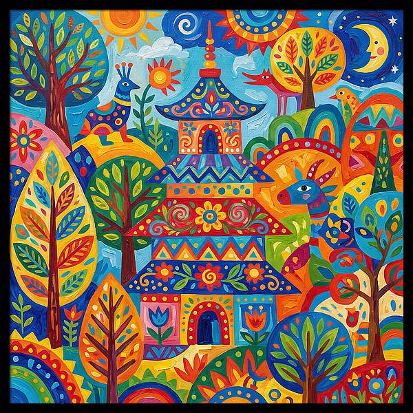 Colorful Pagoda In Nature
