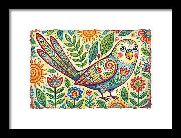 Colorful Parakeet In Folk Style