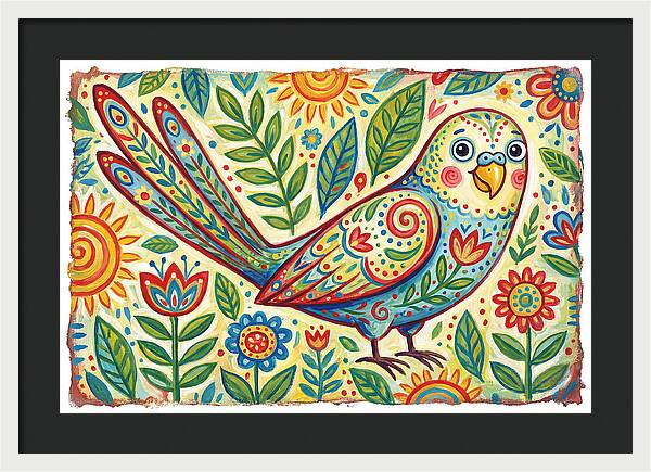 Colorful Parakeet In Folk Style