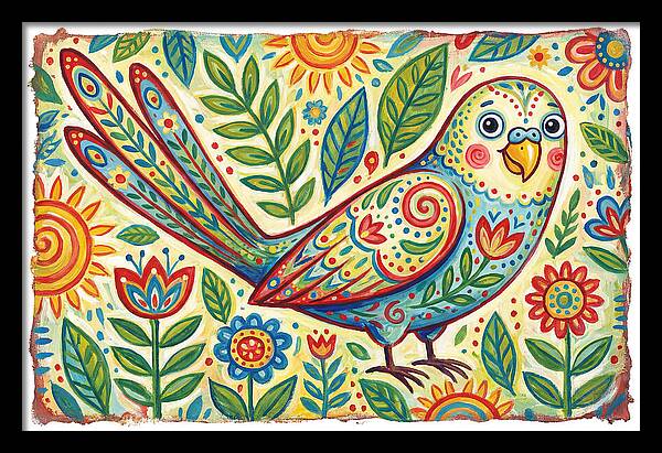 Colorful Parakeet In Folk Style