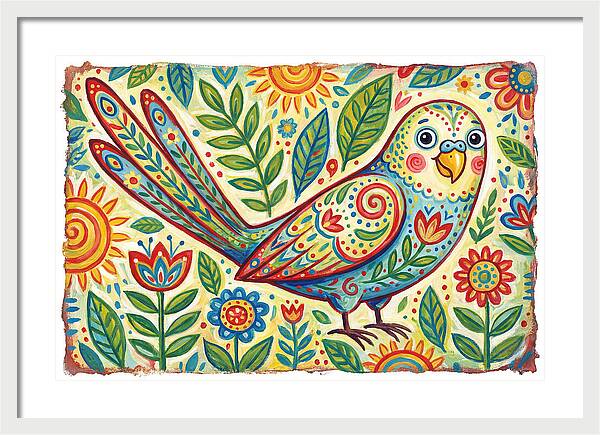 Colorful Parakeet In Folk Style