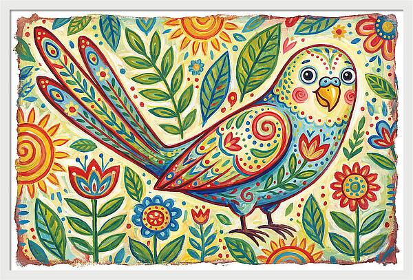 Colorful Parakeet In Folk Style