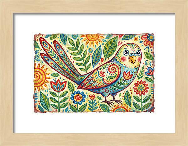 Colorful Parakeet In Folk Style