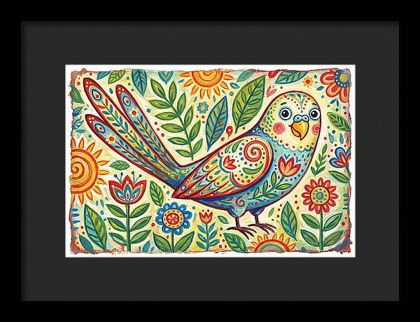 Colorful Parakeet In Folk Style