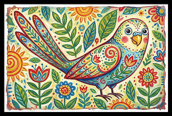 Colorful Parakeet In Folk Style