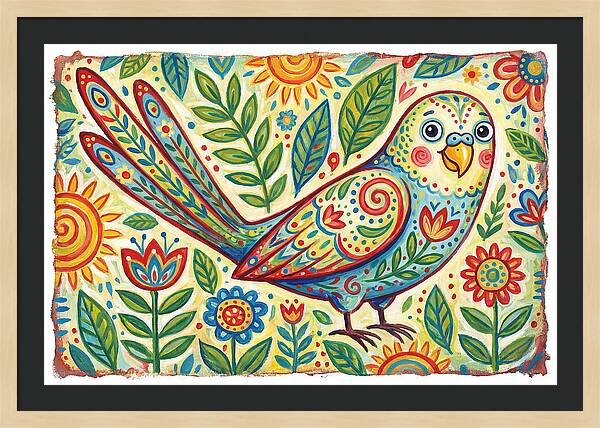 Colorful Parakeet In Folk Style