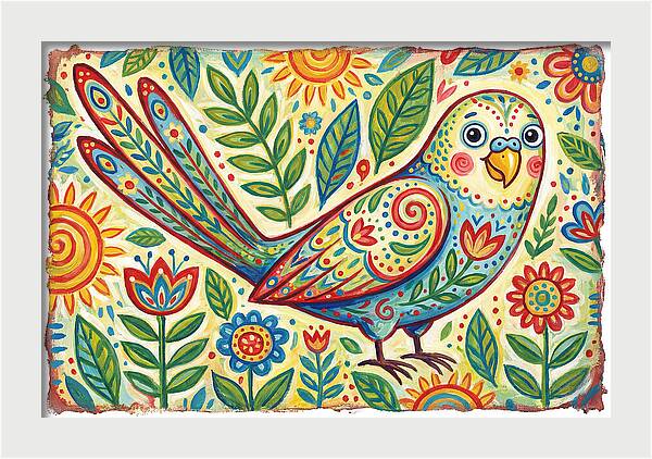 Colorful Parakeet In Folk Style