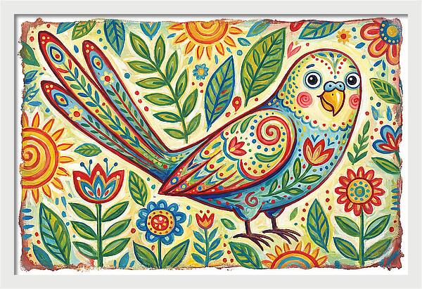 Colorful Parakeet In Folk Style