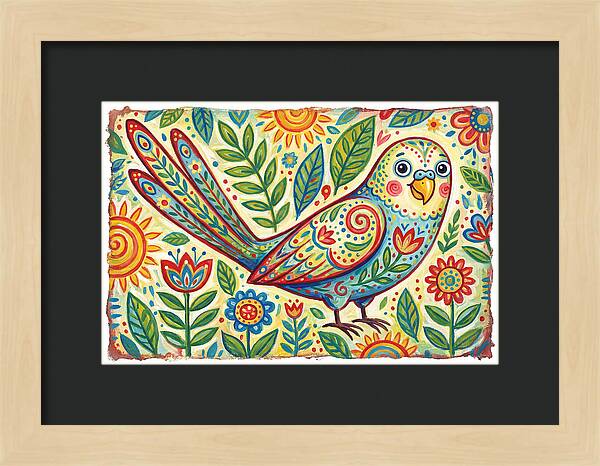 Colorful Parakeet In Folk Style