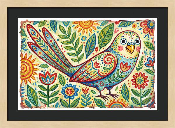 Colorful Parakeet In Folk Style