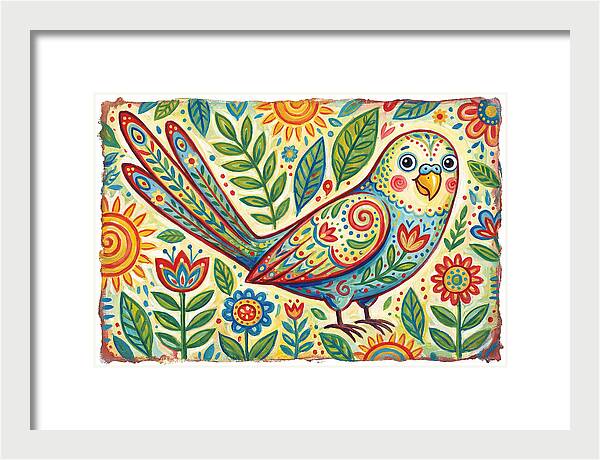 Colorful Parakeet In Folk Style