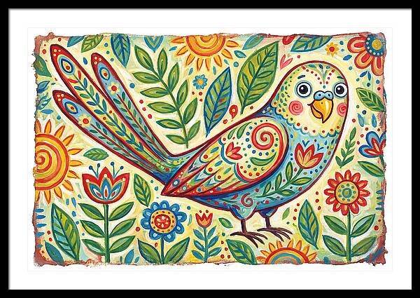 Colorful Parakeet In Folk Style