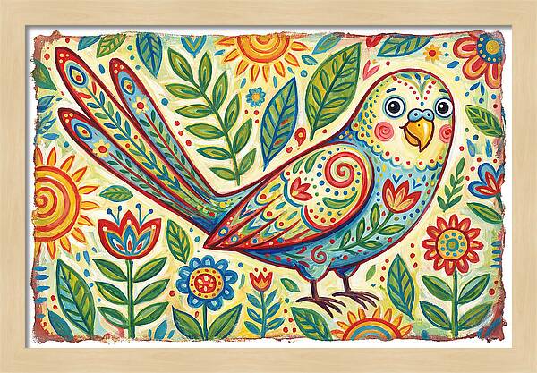 Colorful Parakeet In Folk Style
