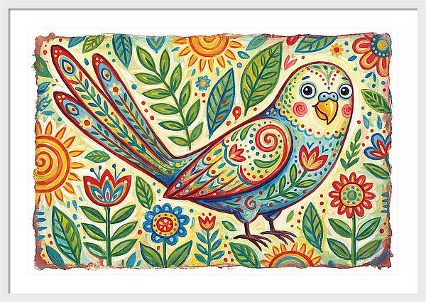 Colorful Parakeet In Folk Style