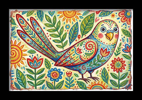 Colorful Parakeet In Folk Style