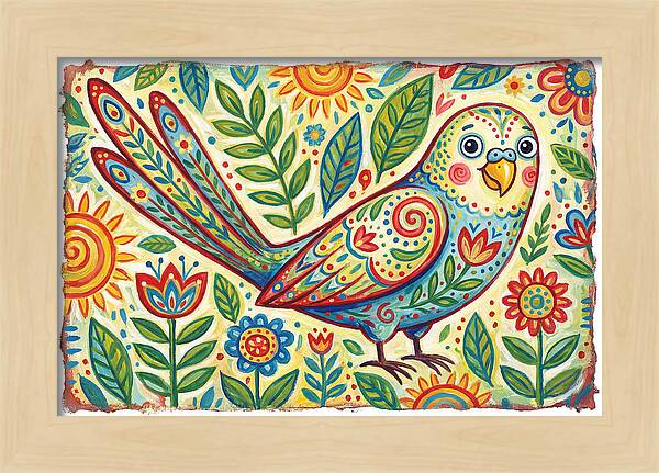 Colorful Parakeet In Folk Style