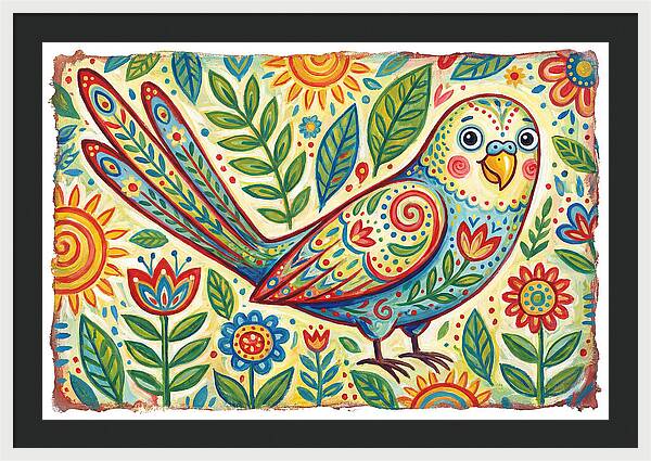 Colorful Parakeet In Folk Style